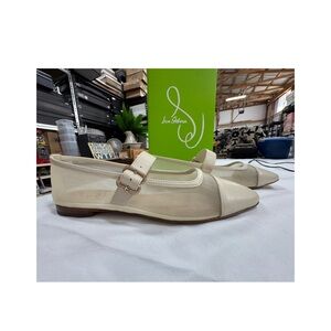 Sam Edelman Cream Mary Jane Pointed Toe Leather/Mesh Flats 10